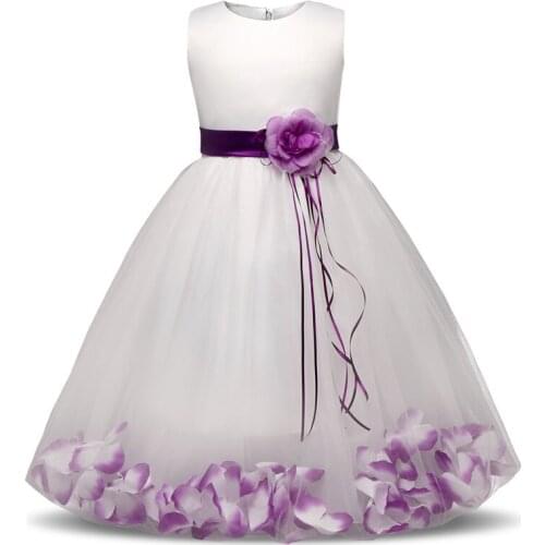 Flower Girl Dress with Flowers/Ribbons for Girls Tulle Dresses Birthday Party Wedding Ceremonious Kid Girl Clothes Gown for Kids