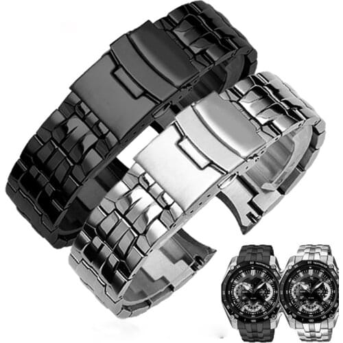 BRETA 22MM Solid Stainless Steel Bracelet for Casio EDIFICE CHRONOGRAPH EF-550D-1AV Insurance deduction Mens Watch Band