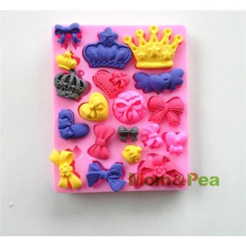 Mom&Pea 0532 Free Shipping Crown & Bowknots Shaped Silicone Mold Cake Decoration Fondant Cake 3D Mold Food Grade