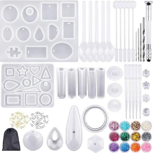 UV Epoxy Resin Silicone Molds Set Jewelry making DIY Mold UV Casting Tools Clay Resin Jewelry pendant with tray Casting Molds