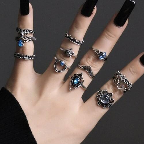 Slytherin stone ring set for women undefined chunky rings for teen girls bagues gothic boho jewelry sets finger accessories
