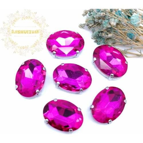 Classic style Rose red OVAL shape Glass Crystal sew on rhinestones with four claw Diy Clothing accessories Free shipping