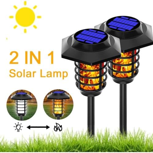 2 IN 1 LED Solar Flame Torch Lamp Outdoor Solar Garden Light Flame/White Light Waterproof Lamp Courtyard Path Lawn Spotlight