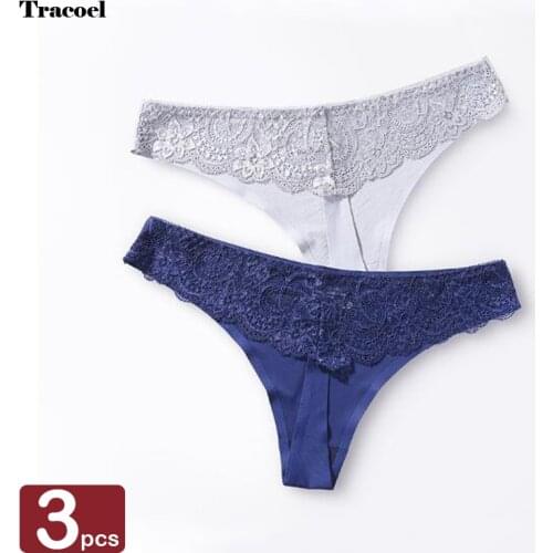 Tracoel 3Pcs/Pack Sexy Lace Thong Panties For Women Underwear Female Cotton Comfortable T Pants Ladies Lingerie Drop Shipping