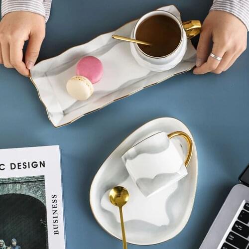 Creative Luxury Ceramic Coffee Mugs Cups Breakfast Cup Tea Mugith with Plate and Spoon Gift Box