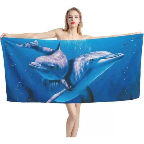 Upetstory Soft Absorbent Dolphin Print Large Towel Bath Towel Microfiber Beach Towels Comfort Breathable Shower Towel 70x150cm