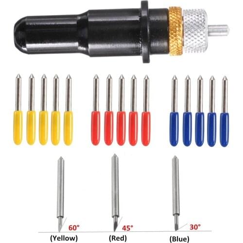 New 12mm Black Cutting Plotter With Holder Milling Cutter 5pcs Blades 30/45/60 Degree for Rolan d Vinyl Cutter Blade