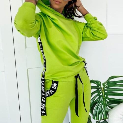 2020 Autumn Fashion Patchwork Two Piece Sets For Women Sexy Slash Collar Zip Hooded Tops And Casual Pants Tracksuits Ladies Suit