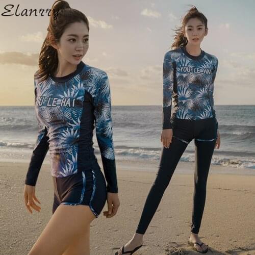 2021 Women Sport Swimsuit Long Sleeves Sexy Rashguards Padded Beach Sports Wear 3 Pieces Surfing Suit Maillot De Bain Femme