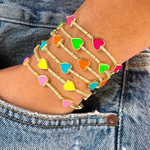 2021 Mothers Day gift gold color rainbow cz bangle necklace set for women colorful red black white heart trendy lady jewelry