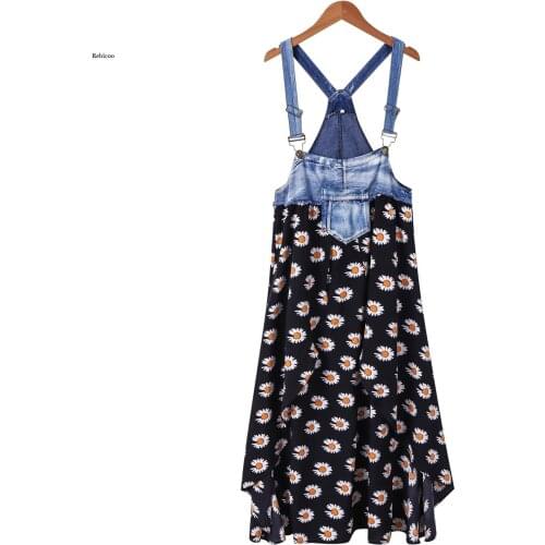 Women Denim Dress Casual Loose Overalls Dresses Female Adjustable Strap Jeans Dress Plus Size