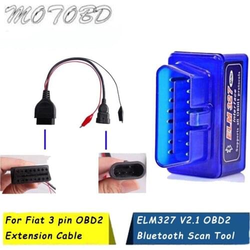 ELM327 V2.1 OBD2 Bluetooth & For Fiat 3 pin OBD2 Extension Cable Car Auto Diagnostic Scanner Mini ELM327 Bluetooth OBD2