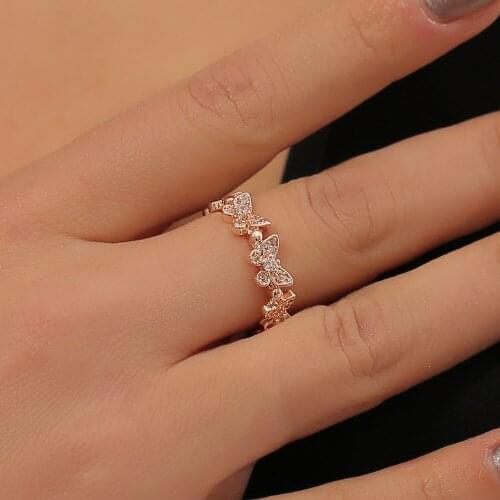 2021 New Fashion Crystal Zircon Rings 2 Colors Simple Sweet Butterfly Adjustable Open Rings Female Wedding Jewelry Gift