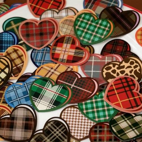 45 pcs /Pack Peach Heart Shaped Fabric Plaid Handbook Album Diary DIY Decoration Sticker
