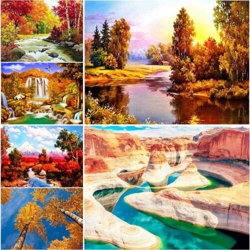 5D Square Diamond Painting Landscape Waterfall DIY Diamond Embroidery Cross Stitch Painting Mosaic Rhinestone Picture Decoration