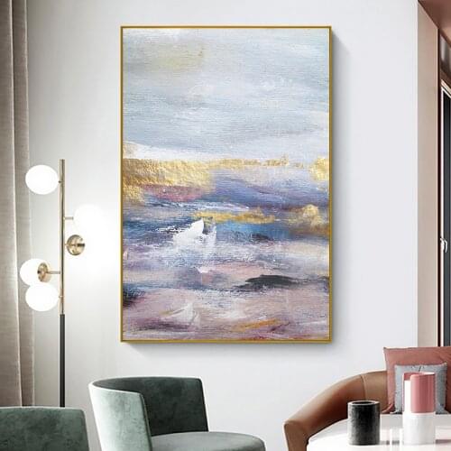 Abstract Sea Purple Gold Modern Posters Oil Canvas Painting Wall Art Print Picture Living Room Home Interior Decoration No Frame