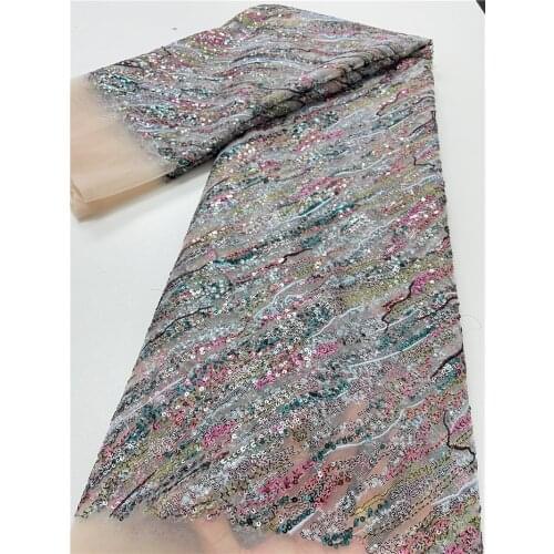 African Net Lace French Sequin Fabric 2021 High Quality Embroidered Nigerian Tulle Laces Mesh Fabrics 4096B -1