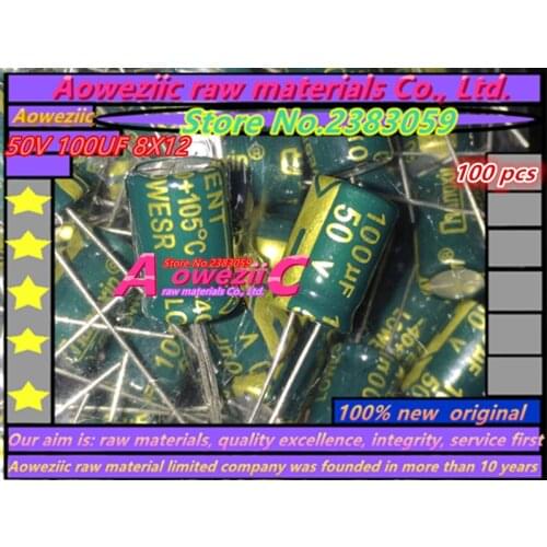 Aoweziic 100 PCS 50V 100UF 8X12 high frequency low resistance electrolytic capacitor 100UF 50V 8*12