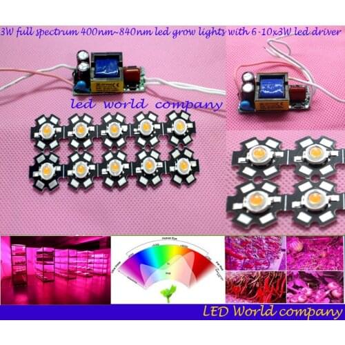 Free shipping 2016 New Arrival , 10pcs 3w full spectrum led 380-840nm +1pcs 6-10x3w 600mA led driver led DIY led light