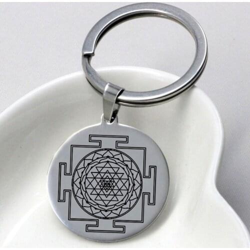 Stainless Steel Disc Keychain 2019 New Listing Sri Yantra Mandala Sacred Kering Jewelry for Men and Women Drop Shipping YP7067