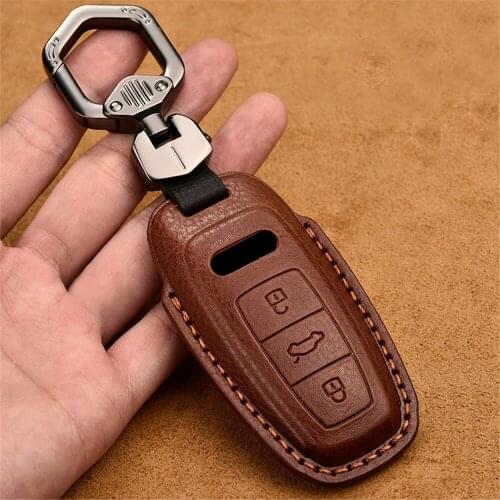 Genuine Leather Car Key Case Cover Fob Bag Holder Skin Keychain For Audi A6 C8 A7 A8 Q8 2018 2019 Car Accessories Car Styling