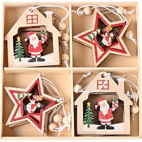 Ornaments Hollow Printed Vintage Christmas Decorations DIY Crafts Hanging Colorful Bells Snowman And Santa Pendants Kit