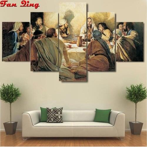 Diy Diamond Painting 5 Panel Last Supper Full Square Round Drill 5D Diamond Embroidery Religion Mosaic Rhinestones Decor