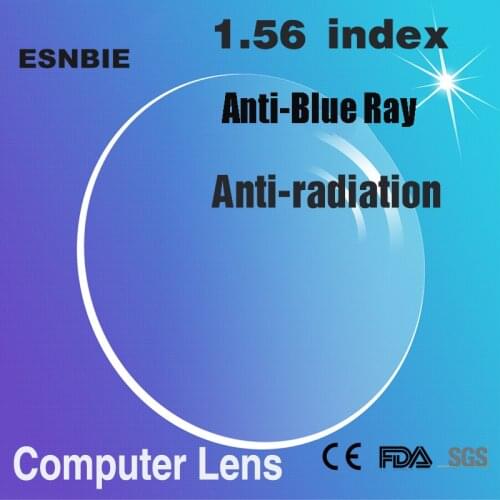 ESNBIE Customized 1.56 index Anti Blue Computer Glasses Prescription Lens Single Focus Men Women Optical Lens for Spectacles