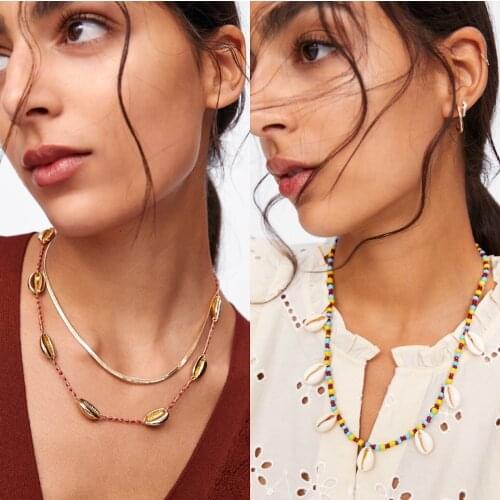 Hot Conch Seashell Necklace Women Jewelry Summer Beach Shell Choker Bohemian Rope Cowrie Beaded Necklaces Handmade Collar Female