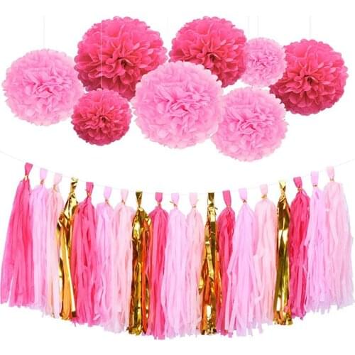 HAOCHU 28pcs/set 8'' 10'' Tissue Paper Pom Poms Artificial Flowers Balls Birthday Wedding Decoration Party Supplies Car Garlands