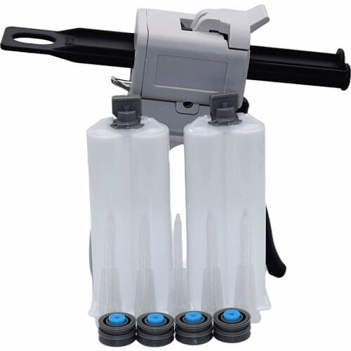 Glue Gun 1:2 Epoxies Adhesive Dispenser 50ml Caulking Gun with 5pc Static Mixing Nozzle and 2pcs 50ml 1:1 Empty Dual Cartridge