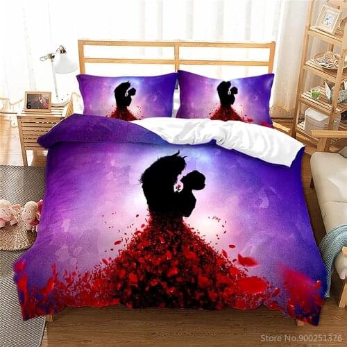3D Beautiful Rose Petals Beauty and The Beast Bedding Set Soft Comforter Cover Pillowcase Duvet Cover Set for Couples Boys Girls