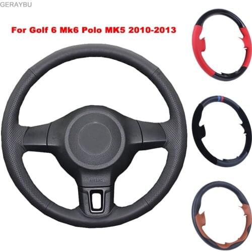 GERAYBU Custom DIY Leather Hand-sewn Car Steering Wheel Cover For VW Golf 6 Mk6 Polo MK5 2010-2013 Breathable Wear-resistant