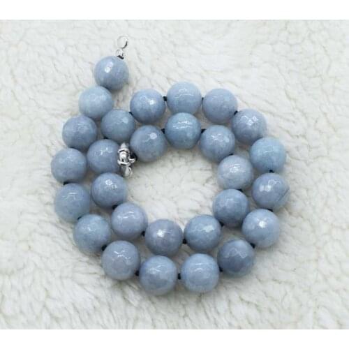 Blue jade faceted round 14mm round necklace 18inch wholesale beads nature FPPJ woman 2018