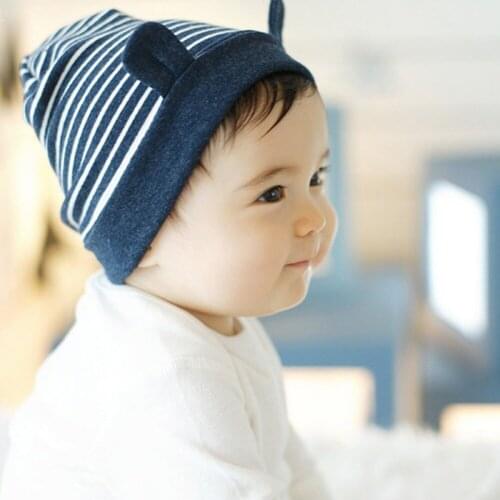 Soft Cotton Baby With Ear Stripe Beanie Toddler Infant Newborn Kids Cap Boys Girls Hat s