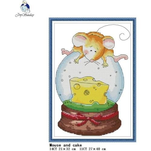 Mouse and Cheese Cake Cross Stitch Kits Cartoon Animal Pattern 14CT 11CT Printed Fabric Chinese Embroidery Set Needlework Crafts