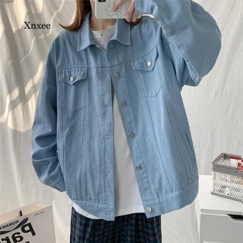 Solid Denim Jacket Single-Breasted Women Spring Autumn Korean Version Loose Coat Large Size Street Personality Tooling Jackets