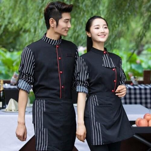 Hotel Waitress Long-sleeved Overalls Women Chinese Restaurant Catering Uniform Jacket Cafe Plus Size Waiter Men Work Wear H2356