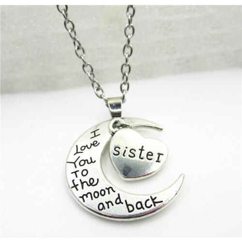 10Pcs New Fashion I love you to the moon and back Heart uncle Necklace With 50cm Chains Necklace Jewelry Whosale Necklaces