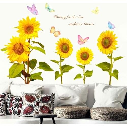 Pastoral Sunflower Wall Stickers Flowers Bedroom Living Room Background Wall Decals Sofa Bedside Waist Line Removable Room Decor