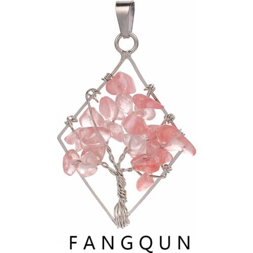 Natural Stone Pendant Chakra Quartz Stone Tree of Life pendulum Pendant DIY Necklace Charm Healing Reiki Beads For Women Jewelry