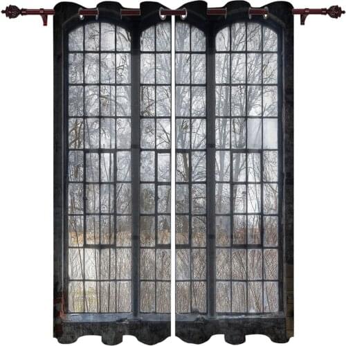 Translucent Curtains Windows Woods Retro Jet Black High Quality Valance Window Curtains Living Room Bedroom Curtains