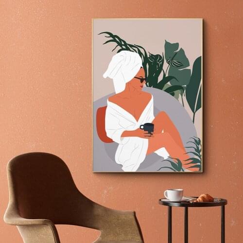 Boho Sexy Women Poster Nordic Figure Canvas Painting Green Leaf Art Print Abstract Wall Picture For Living Room Home Décor