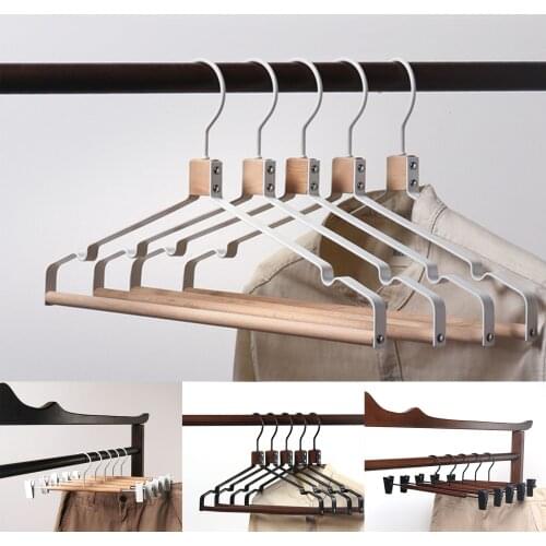 Simple Clothes Hanger Home Hanging Clothes Wardrobe Wrought Iron Wooden Clothes Drying Racks Pants Coat Trousers Hangers 1pc