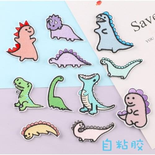Self-adhesive Cartoon Dinosaur Embroidery Patches for Clothing Iron on Clothes Lovely Animal Appliques Badge Stripes Sticker Diy