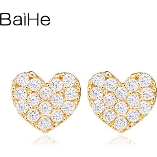 BAIHE Solid 18K White/Yellow/Rose Gold 0.15ct Natural Diamonds Wedding Gift Heart Stud Earrings Women Cережки серьги 2020 тренд