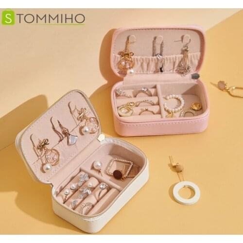 STOMMIHO 2PCS Jewelry Storage Box Earring Organizer Necklace Organizer Portable travel jewelry storage case PU leather Holder