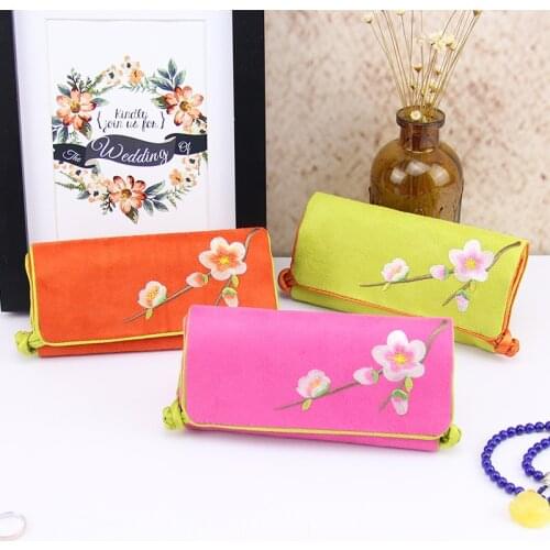 Folding Suede Leather Jewelry Travel Roll Bag High Quality Embroidered flower Chinese Storage Pouch Portable Women Makeup Bag
