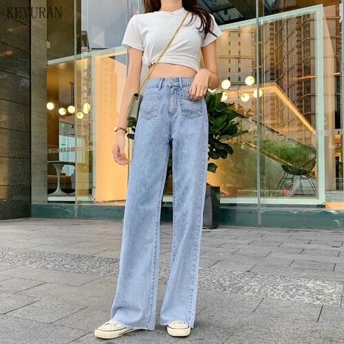 Vintage High Waisted Loose Wide Leg Denim Blue Pants Boyfriend Jeans for Women 2020 New Mom Jeans Pocket Trousers Plus Size