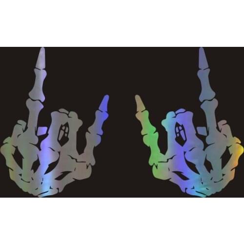 Waterproof Car Sticker 17.8*12.8CM Skull Finger Coolest Graphic Car Decal Reflective Laser Vinyl Car Sticker 3D Car Styling